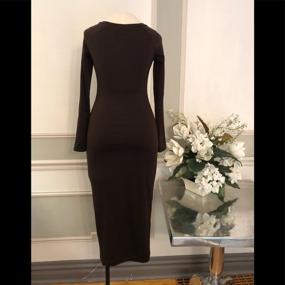 NWT- Lila Kass - Brown Midi Bodycon Dress - size XSmall - Picture 3 of 10